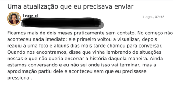 Mensagem recebida após o Registro